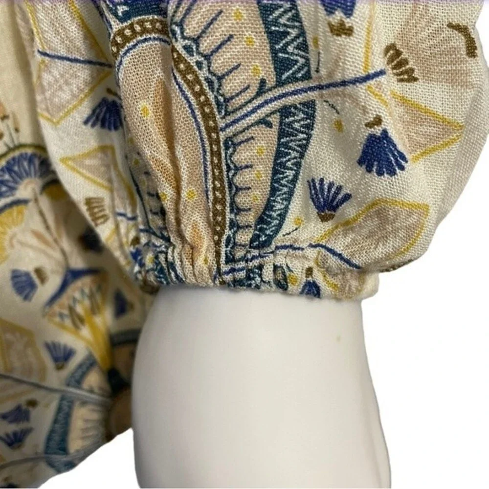 O'Neill Boho Beach Blouse Cover Up Tie Front Long Sleeve Elastic Cuff Size M